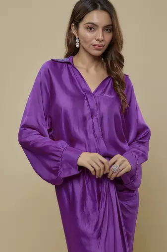 Purple satin plain long dress
