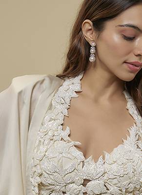 White satin plain cape and skirt paired with emobroidered blouse 3