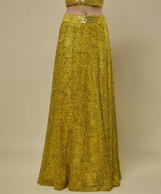 Yellow satin embroidered cape and skirt paired with blouse 3