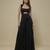 Black satin embroidered long dress