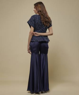 Blue satin embroidered sharara with top 2