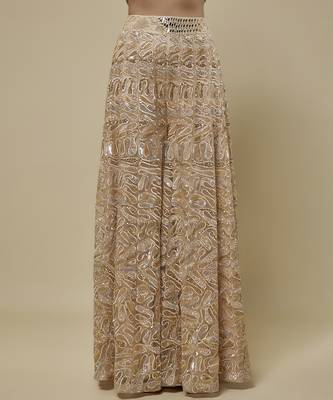 Gold satin embroidered palazzo with cape and blouse 4