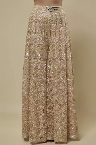 Gold satin embroidered palazzo with cape and blouse