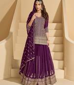 Purple embroidered georgette gharara style salwar suit