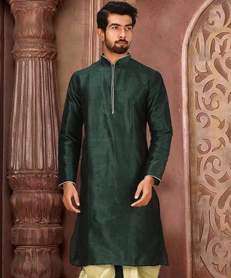 Green Dupion Art Silk Kurta 1