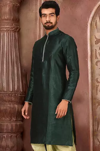 Green Dupion Art Silk Kurta