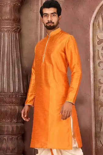 Orange Dupion Art Silk Kurta
