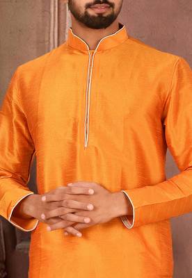 Orange Dupion Art Silk Kurta 4