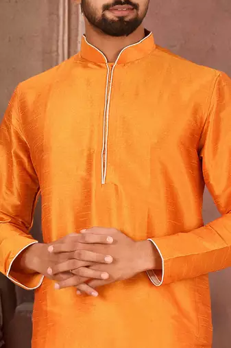 Orange Dupion Art Silk Kurta