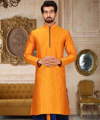 Yellow Dupion Art Silk Kurta 1
