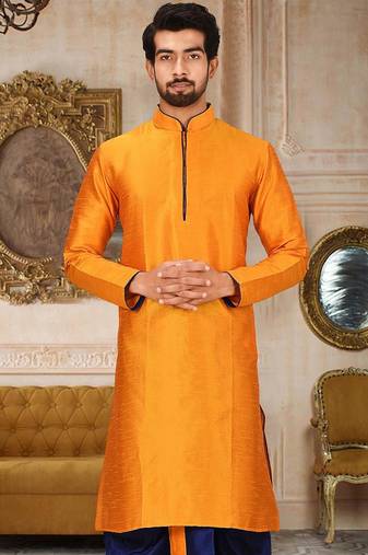 Yellow Dupion Art Silk Kurta