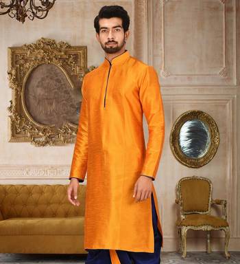 Yellow Dupion Art Silk Kurta 2