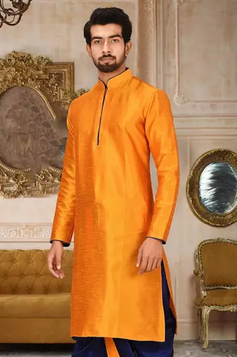 Yellow Dupion Art Silk Kurta