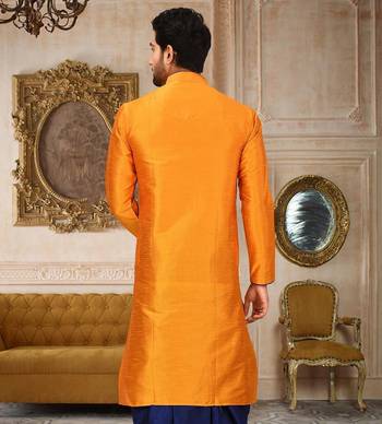 Yellow Dupion Art Silk Kurta 3
