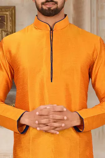 Yellow Dupion Art Silk Kurta