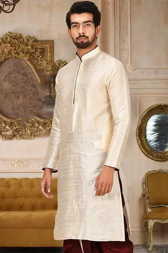 Beige Dupion Art Silk Kurta