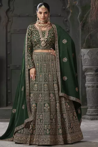 Green Georgette Zarkan Embroidered Semi-Stitched Lehenga Choli with Dupatta