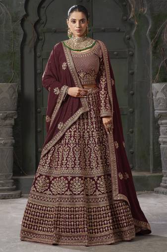 Maroon Semi-Stitched Georgette Lehenga Choli with Zarkan Embroidery & Dupatta