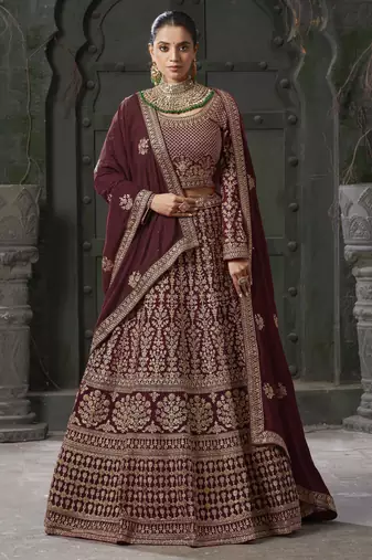 Maroon Semi-Stitched Georgette Lehenga Choli with Zarkan Embroidery & Dupatta
