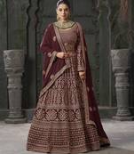Maroon Semi-Stitched Georgette Lehenga Choli with Zarkan Embroidery & Dupatta
