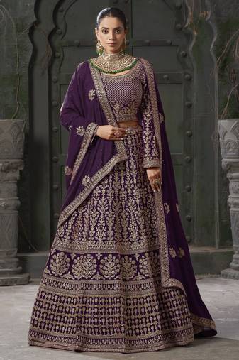 Wine Semi-Stitched Georgette Lehenga Choli with Zarkan Embroidery & Dupatta