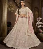 Pink Wedding Net Lehenga Choli with 14 Kali Design & Dupatta