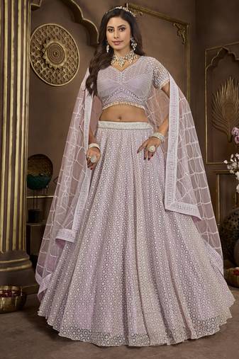 Lavender Net Sequin Lehenga Choli with Dupatta