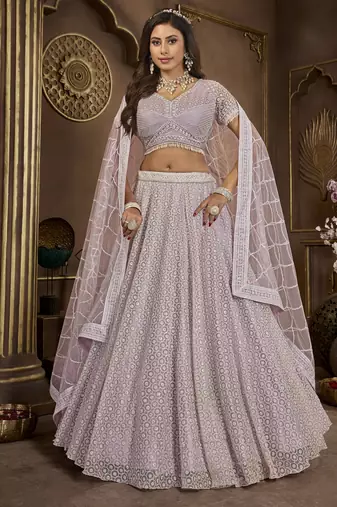 Lavender Net Sequin Lehenga Choli with Dupatta