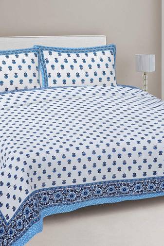 Rudra bazaar blue  210 tc cotton double king bedsheet with 2 pillow covers