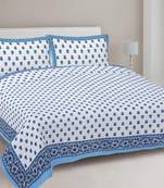 Rudra bazaar blue  210 tc cotton double king bedsheet with 2 pillow covers