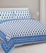 Rudra bazaar blue  210 tc cotton double king bedsheet with 2 pillow covers