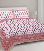 Rudra bazaar pink  210 tc cotton double king bedsheet with 2 pillow covers