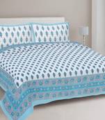Rudra bazaar turquoise blue  210 tc cotton double king bedsheet with 2 pillow covers