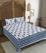 Rudra bazaar blue  210 tc cotton double king bedsheet with 2 pillow covers