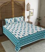 Rudra bazaar turquoise blue  210 tc cotton double king bedsheet with 2 pillow covers