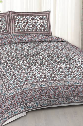 Rudra bazaar blue brown 210 tc cotton double king bedsheet with 2 pillow covers
