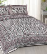 Rudra bazaar blue brown 210 tc cotton double king bedsheet with 2 pillow covers