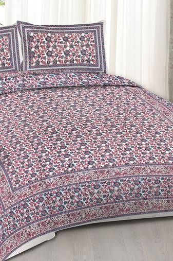 Rudra bazaar blue pink 210 tc cotton double king bedsheet with 2 pillow covers