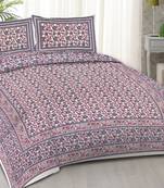 Rudra bazaar blue pink 210 tc cotton double king bedsheet with 2 pillow covers