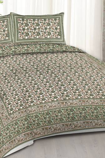 Rudra bazaar green  210 tc cotton double king bedsheet with 2 pillow covers