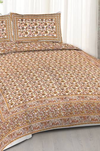  orange  210 tc cotton double king bedsheet with 2 pillow covers
