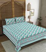 Rudra bazaar sea green  210 tc cotton double king bedsheet with 2 pillow covers