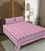 Rudra bazaar pink  210 tc cotton double king bedsheet with 2 pillow covers