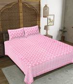 Rudra bazaar pink  210 tc cotton double king bedsheet with 2 pillow covers