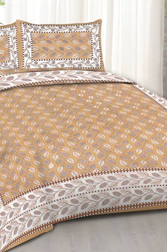 Rudra bazaar brown  210 tc cotton double king bedsheet with 2 pillow covers