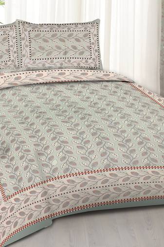 Rudra bazaar sea green  210 tc cotton double king bedsheet with 2 pillow covers