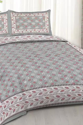  grey  210 tc cotton double king bedsheet with 2 pillow covers