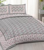 Rudra bazaar grey  210 tc cotton double king bedsheet with 2 pillow covers