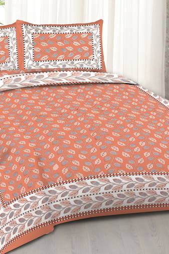  orange  210 tc cotton double king bedsheet with 2 pillow covers