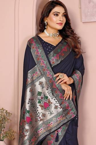 Navy Blue Color Heavy Paithani Silk Saree
